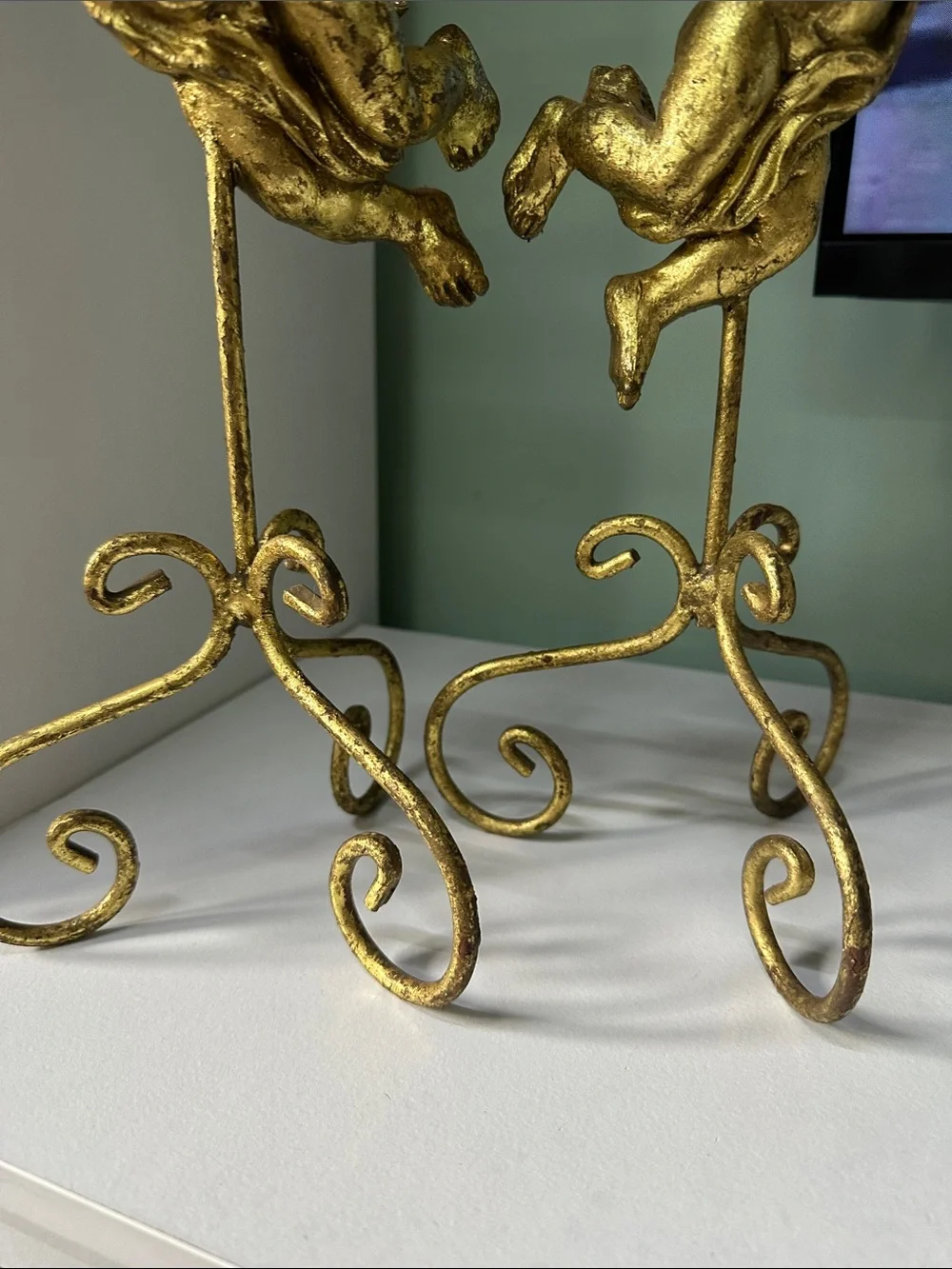 Gold Cherub Candle Holders - Decorative Pair - Picture 3 of 6